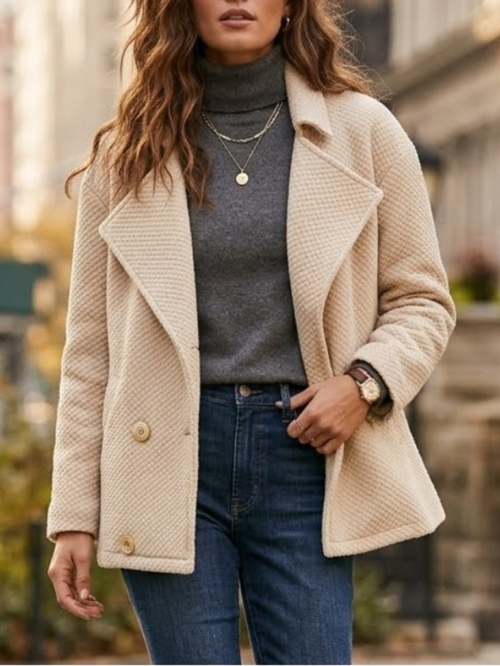URBAN OUTFITTERS | Urban Renewal Peacoat Vintage Ivory Quilted Jacket Small